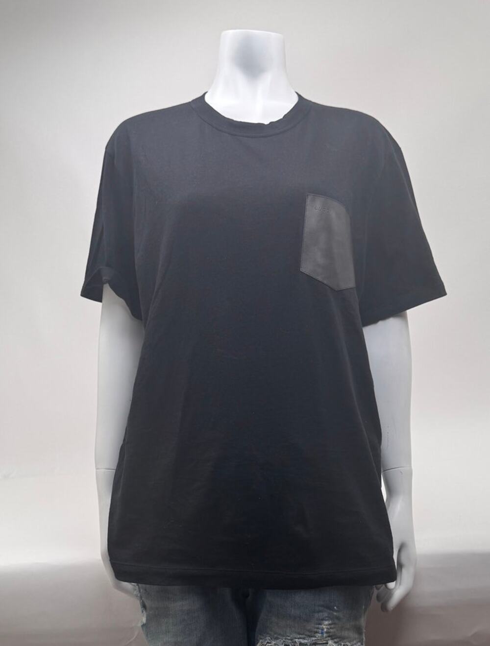 Men's Gucci NWOT Black Leather Chest Pocket Short Sleeve T-Shirt Size L